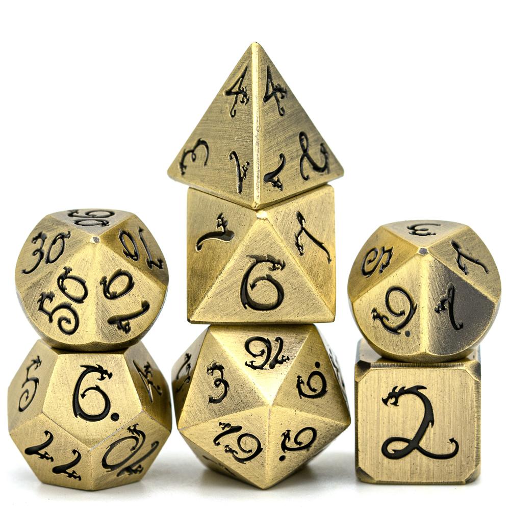 Cusdie Metal D&D Dice with Dragon Font 7Pcs DND Polyhedral Dice Set for Role Playing Game Tabletop Pathfinder Board Games
