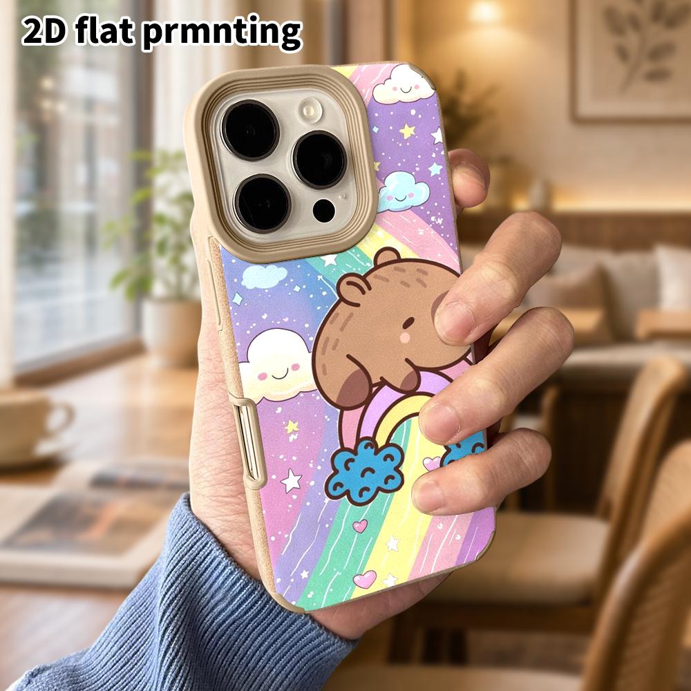Phone Case: Lambskin 2D Flat Samsung Galaxy A34 A35 M05 M06 S20 S22 S21 FE Plus 5G Protective Case, Rainbow Capybara, Christmas and Halloween Gifts