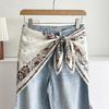White Floral Small Silk Scarf Triangle Scarf Headscarf Belt Women's Decoration with Skirt Jeans Waist Accessories Fart Curtain