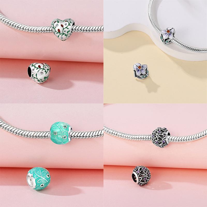 Anniversary Charms Copper Hearts Flower Beads Fit Bracelet Necklace Accessories Bead Jewelry Making Fine Jewelry Gift