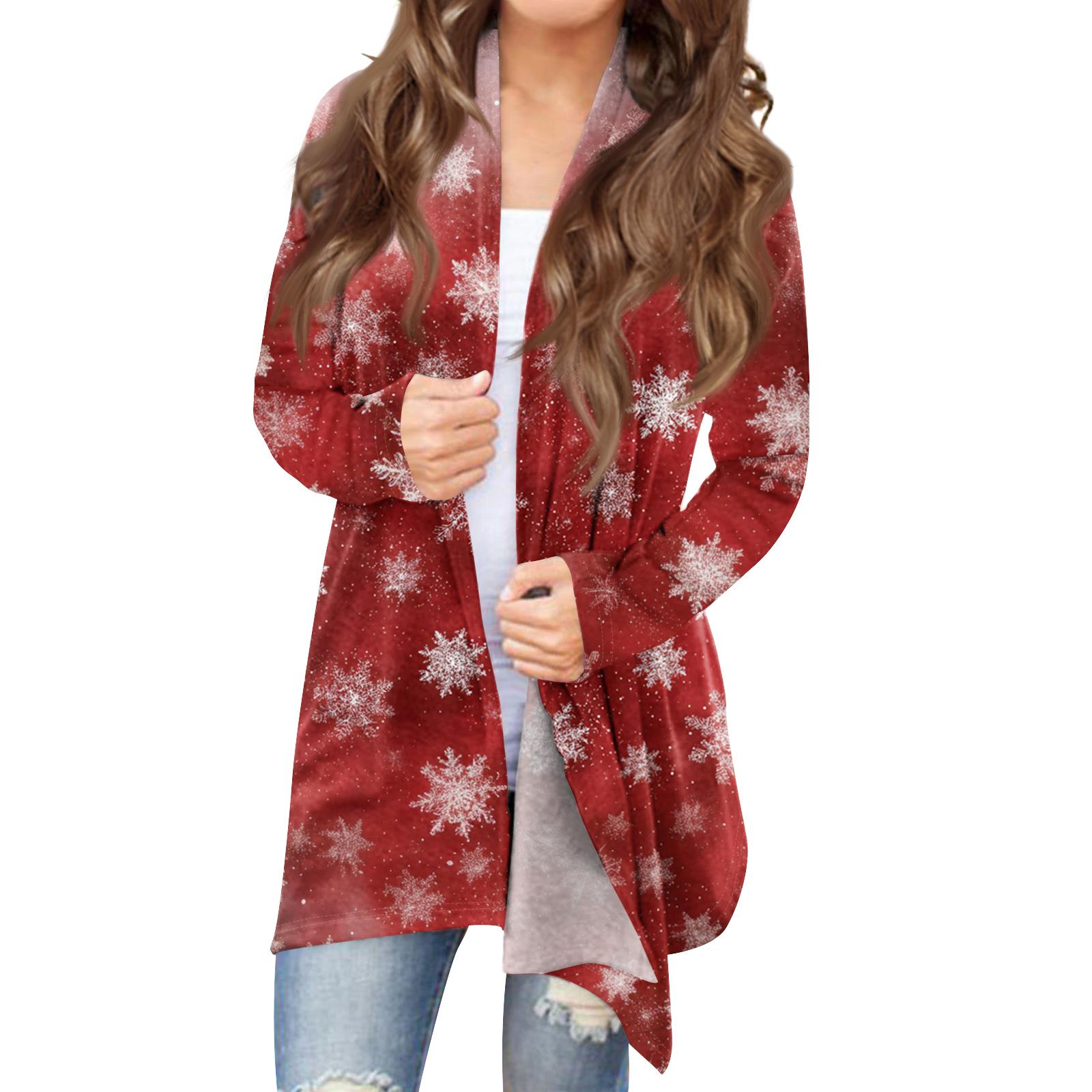 

Women s Fashionable Loose-Fit Casual Cardigan With Christmas Print Mid-Length Coat XL арбуз красный