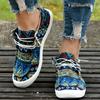 Women's Ethnic Geometric Pattern Lace-Up Slip-On Loafers - Breathable Fabric Round Toe Casual Boat Shoes with TPR Sole