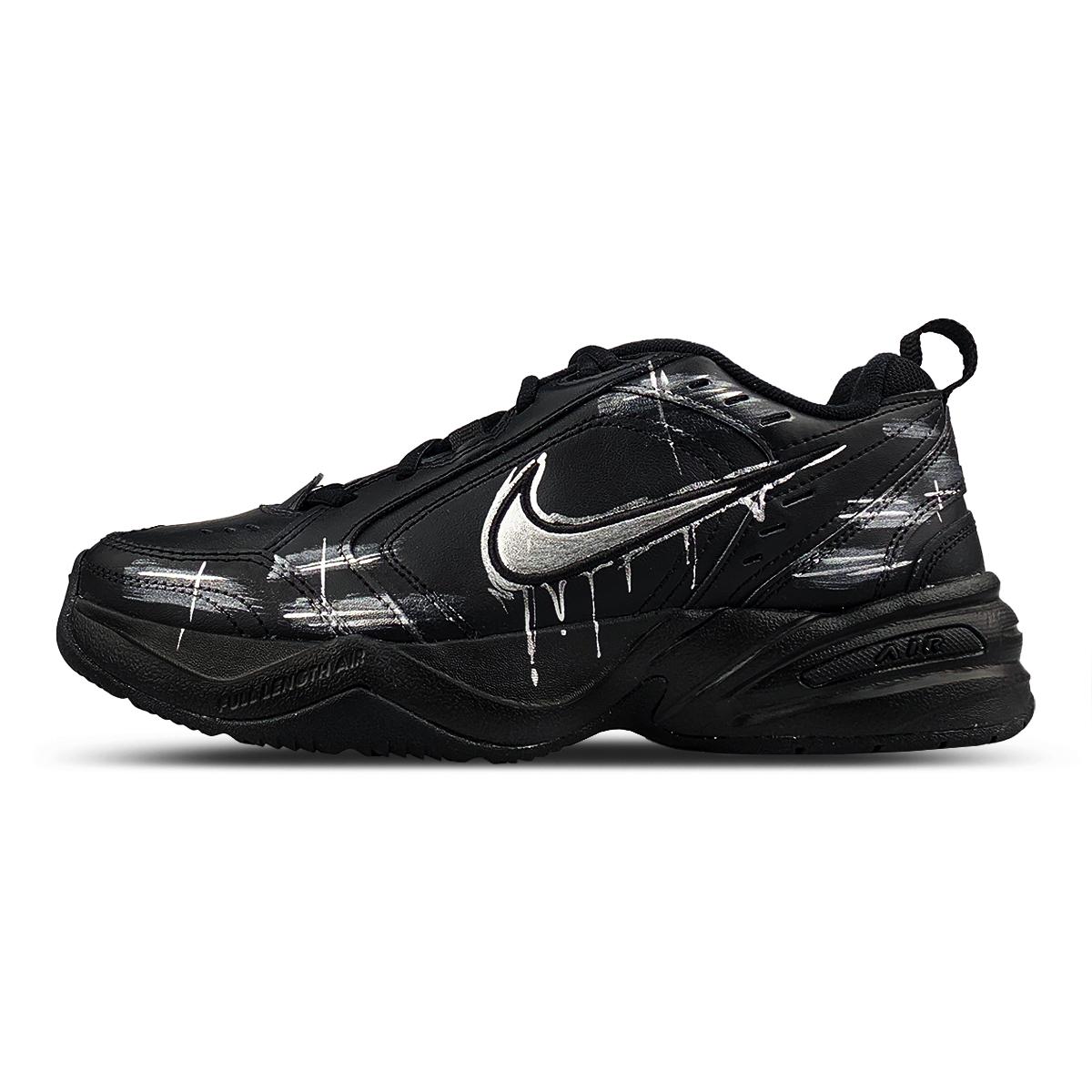 

Nike Air Monarch 4 Slip Resistant Low top Chunky Sneakers Unisex Black Silver 415445-001(Team116-NK) 40.5