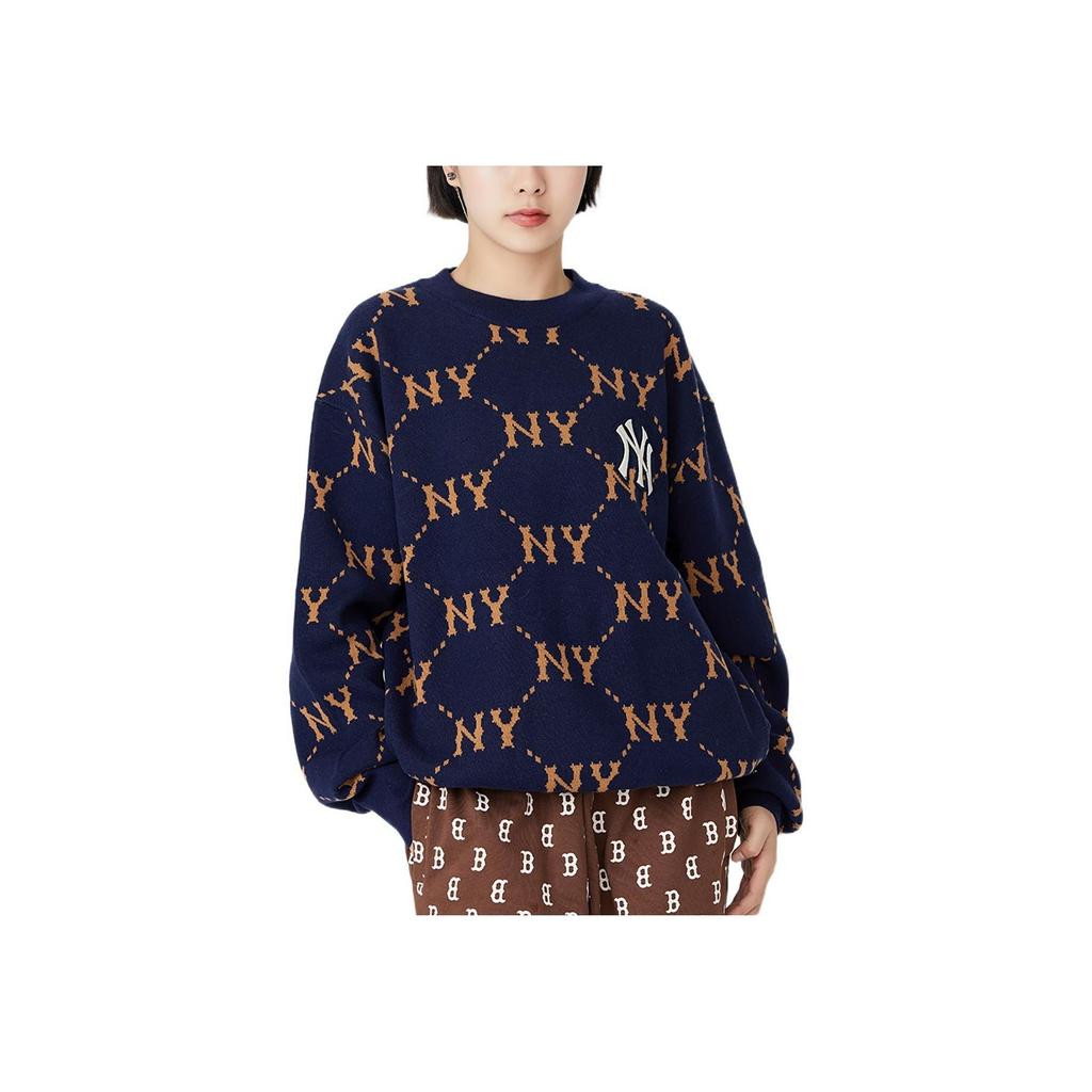 New MLB Old Flower Sweaters Unisex Navy Blue 3AKPM0226-50NYS