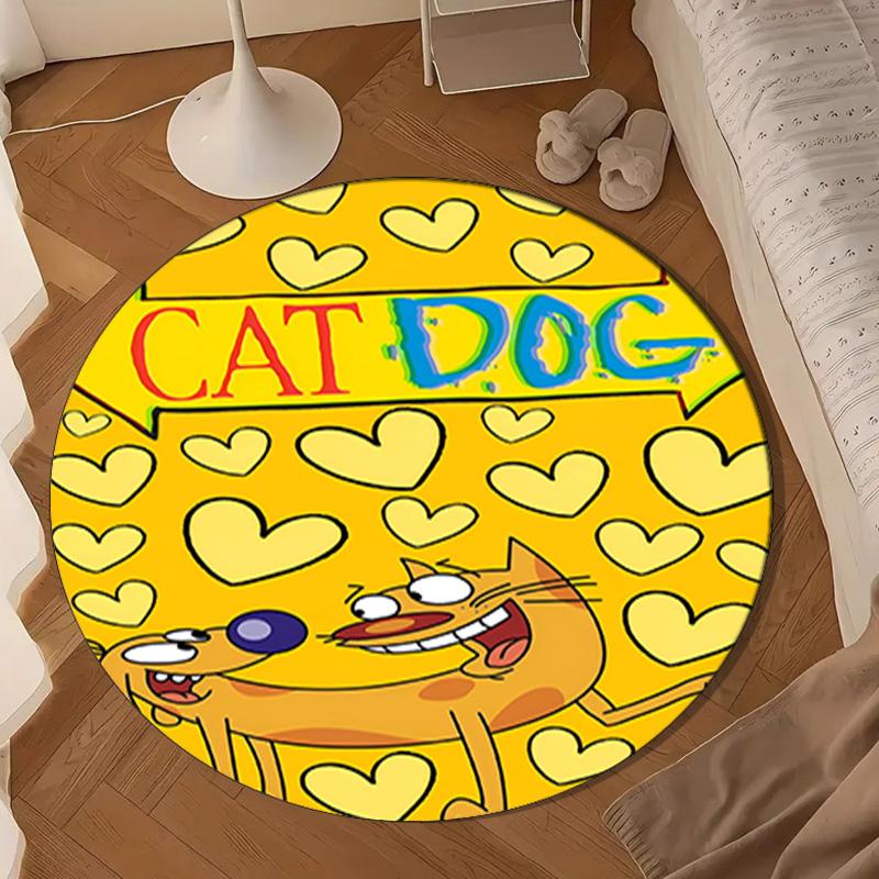 Cat Dog Adventure Round Mat, Anti-slip Circle Carpet Chair Rug For livingroom,Bedroom, Doormat Home Decor Gift Christmas Gifts