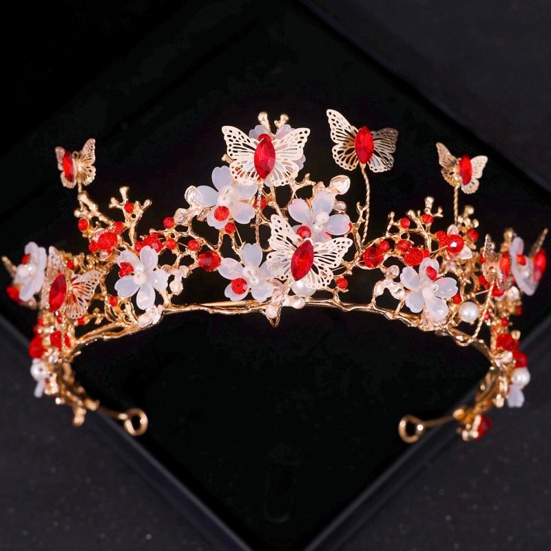 Luxus Kristall Krone Halskette Ohrring Set Strass Schmetterling Braut Schmuckset Braut Hochzeit Haarschmuck Schmuck Krone