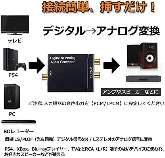Parishop Digital To Analog Audio DAC 2 X RCA with Fiber Optic for Home Converter, (Optical/Coaxial), (L/R) Inputs, Cable, Use.