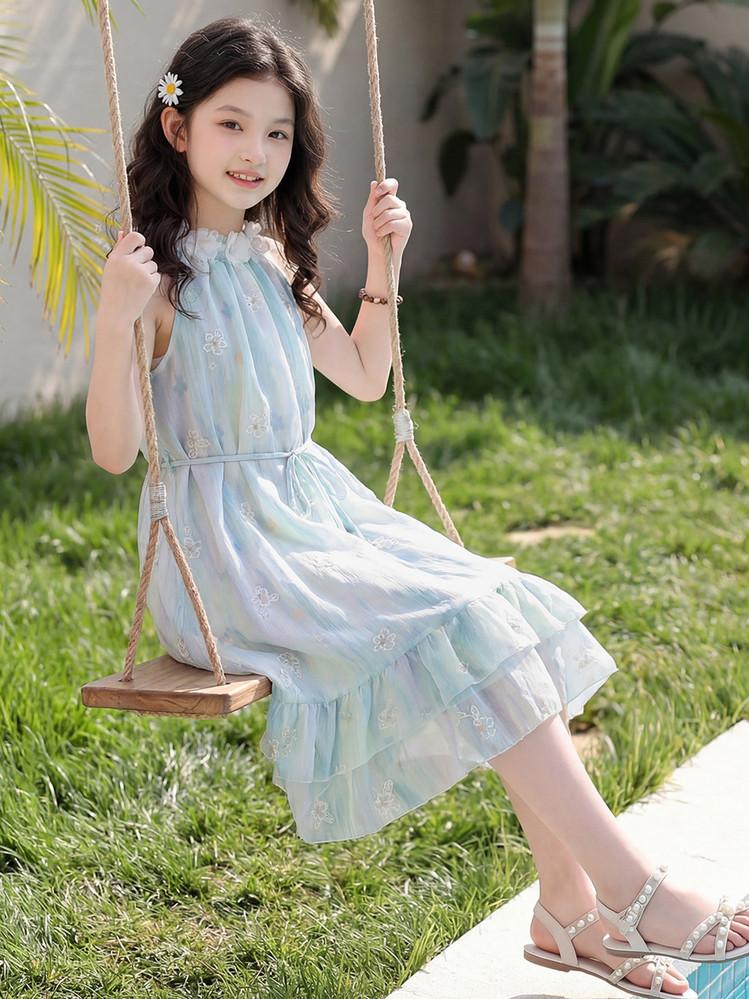 Girl's Sweet Hanging Neck Flower Dress