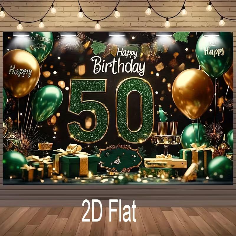 2D Black Green Gold 50th Birthday Backdrop 50 Years Old Photo Booth Prop