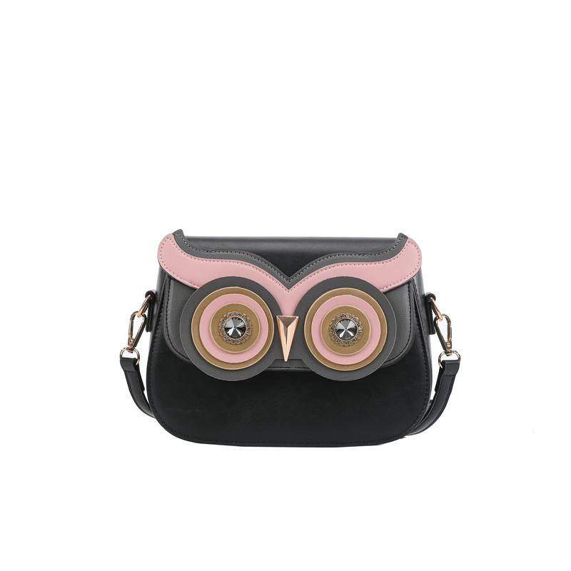 

Personalized and creative owl small bag 2025 new Japanese cartoon cute girl foreign style shoulder small square bag pu чёрный