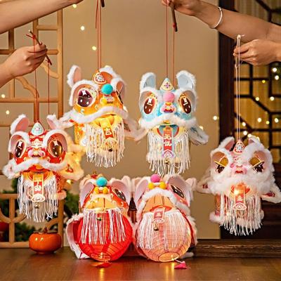 Ancient Style Lion Dance Lantern DIY Material Package Blessing Handheld Lantern Paper with Tassel Portable Lantern Craft