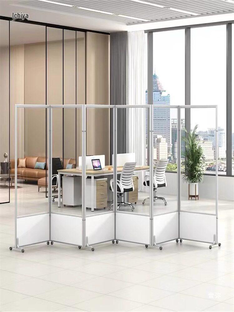 Office Frosted Acrylic Mobile Partition: Foldable Transparent Sliding Screen