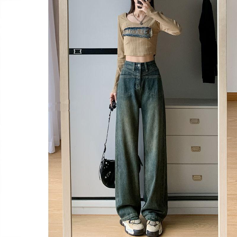 

Женские серые джинсы с высокой посадкой и широкими штанинами - Модные трендовые укороченные брюки, стройнящие фигуру Medium синий