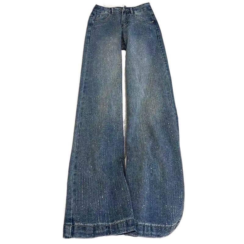 Gypsophila Rhinestone High-Waisted Loose Wide-Leg Jeans - Women's Spring/Autumn 2026