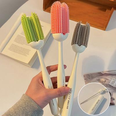 3In1 Silicone Milk Bottle Brush Long Handle Water Glass Cup Cleaning Brush Multifunctional Kitchen Cleaning Tool