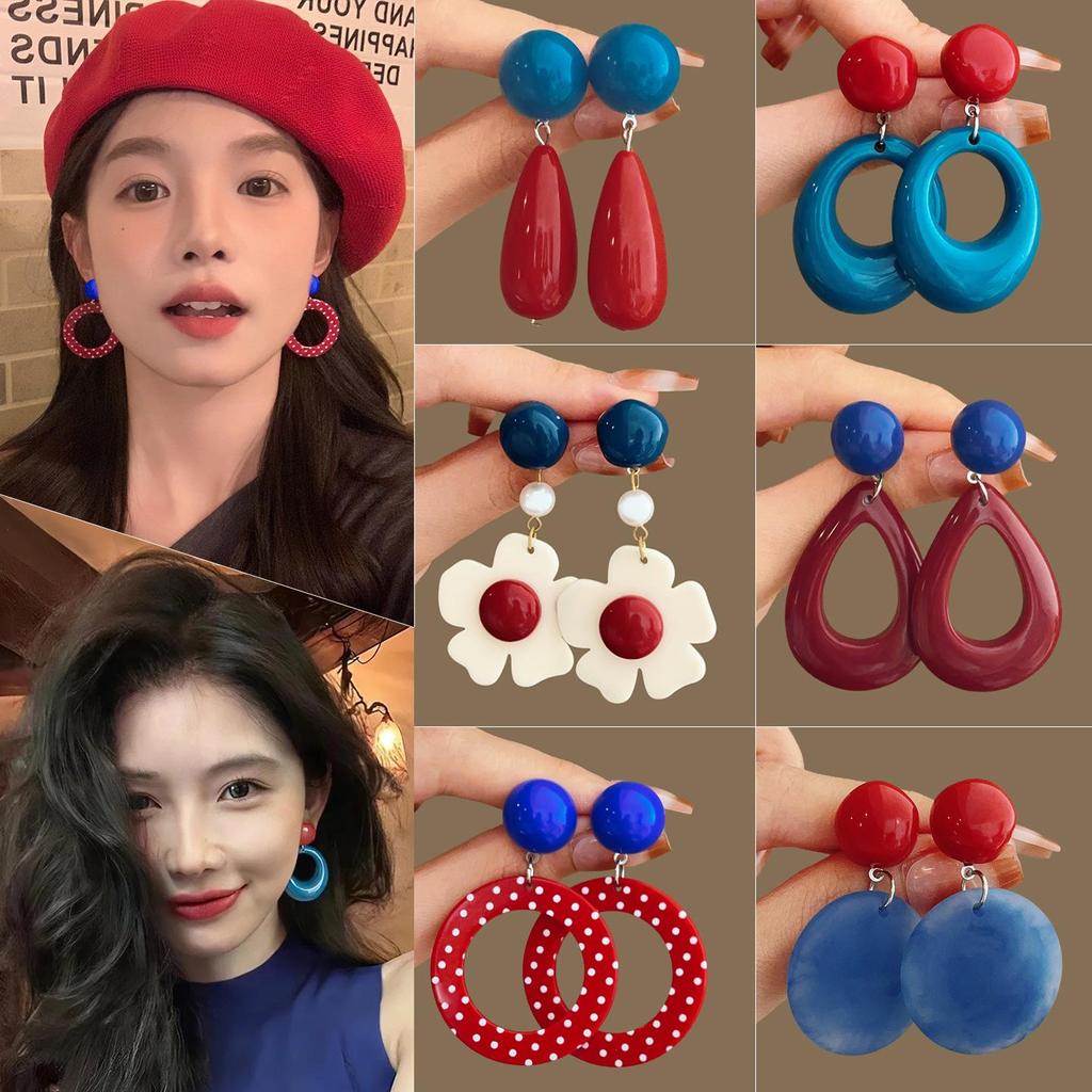 2025 New Retro Hong Kong Style Colorful Earrings: Luxury, High-End Studs, Exaggerated Fashion for Women