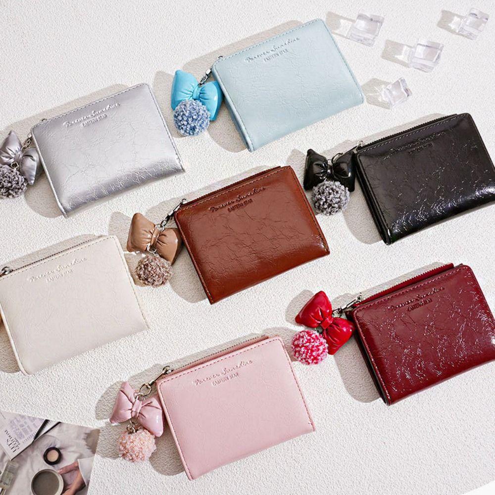 Korean Style Card Bag Bow Pendant Coin Pouch Retro PU Leather Card Holder Card Storage Bag