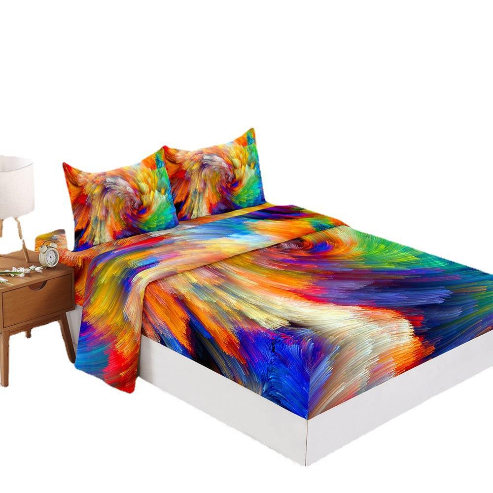 Four-Piece Mattress Set 3D Graphic Pattern 3D Digital Printing Kit Mattress Protective Cover