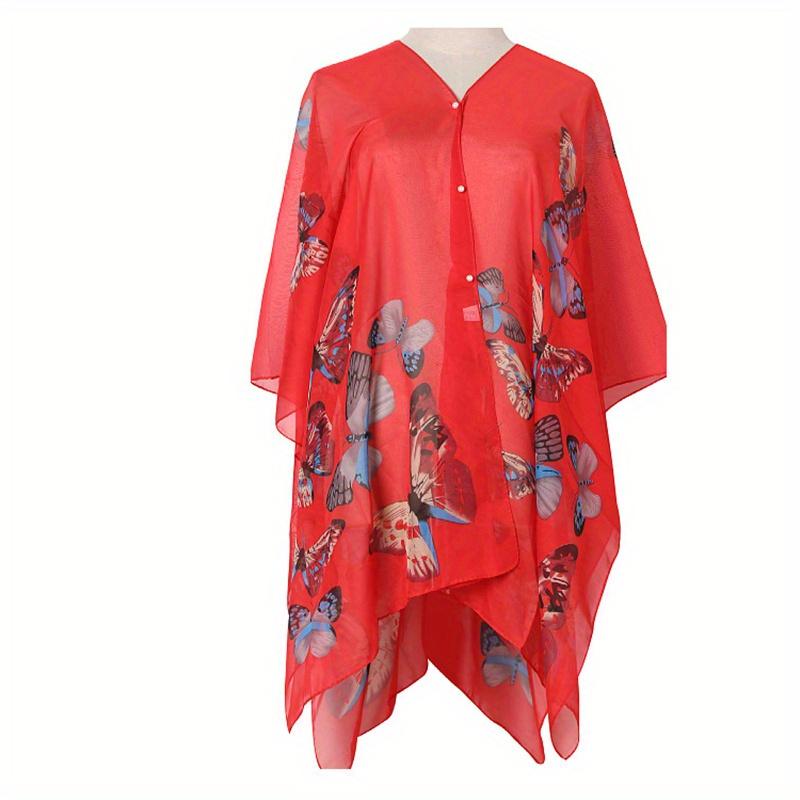 Shawls Summer Beach Sexy Women Fashion Print Chiffon Smock Bikini Cover Up Loose Blouse Sunscreen Comfortable Poncho Hot