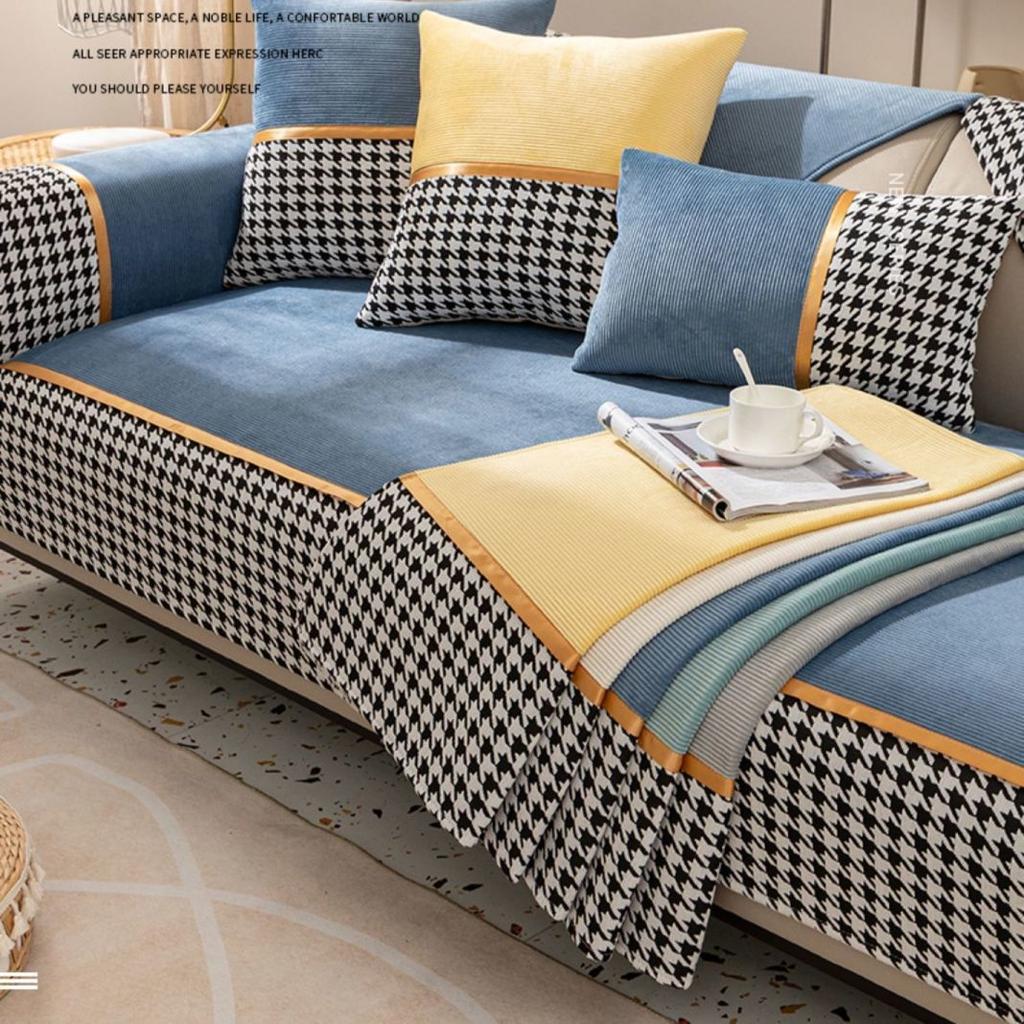 Thousand Bird Grid Sofa Cushion, Four-season Universal Corduroy Non-slip Sofa Cover, Nordic Style Seat Cushion