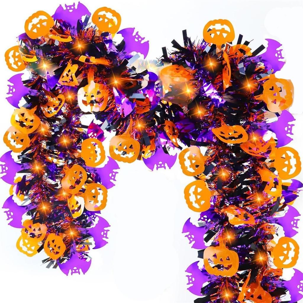 Halloween Decorations,80 IN Halloween Garland With Orange Pumpkin Black Spider Purple , Shiny Garland For Home Tree Indoor Outdoor Part
