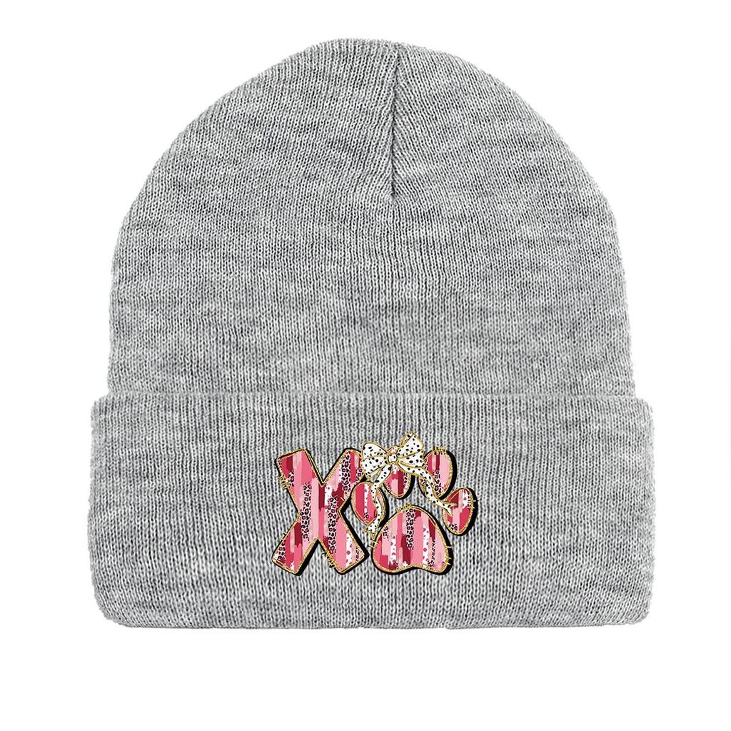 XO Cat Paw Print Print Knit Cap Beanie, Valentine's Day Man Cap Autumn Cuff Headwear Headwear Knitted Hat Beanie