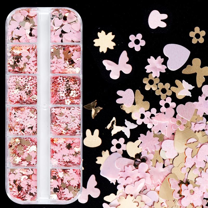 

Розовые блестки для украшения ногтей, 3D чешуйки, бабочка, цветок, сердце, дизайн ногтей, очаровательный дизайн для УФ-геля, маникюра ZH