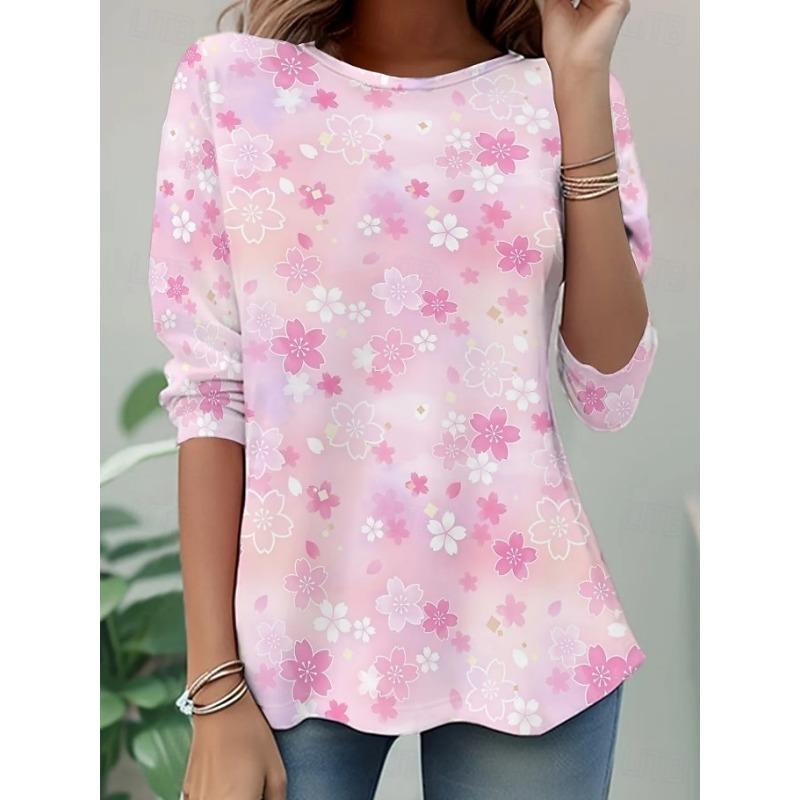 

Women s T Shirt Print Floral Graphic Plants Stylish Classic Modern Long Sleeve Crew Neck Long Tops 5XL