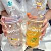 550ml Flower Glass Cup Clear Eyeglasses With Lid And Straw Bubble Tea Cup Ice Coffee Mug For Juice Milk Water Cups Drinkware