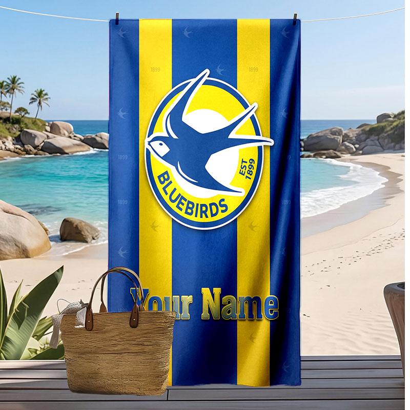Cardiff City Personalized Printed Beach Towel Soccer Logo Support Custom Name Text Absorbent Towel For Sport Travel Special Gift