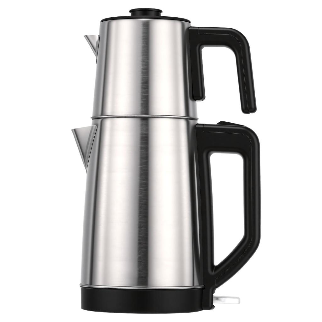 Electric Turkish Tea Maker Cooker Stainless Steel Double Pot Kettle Infuser Keep Warm Function