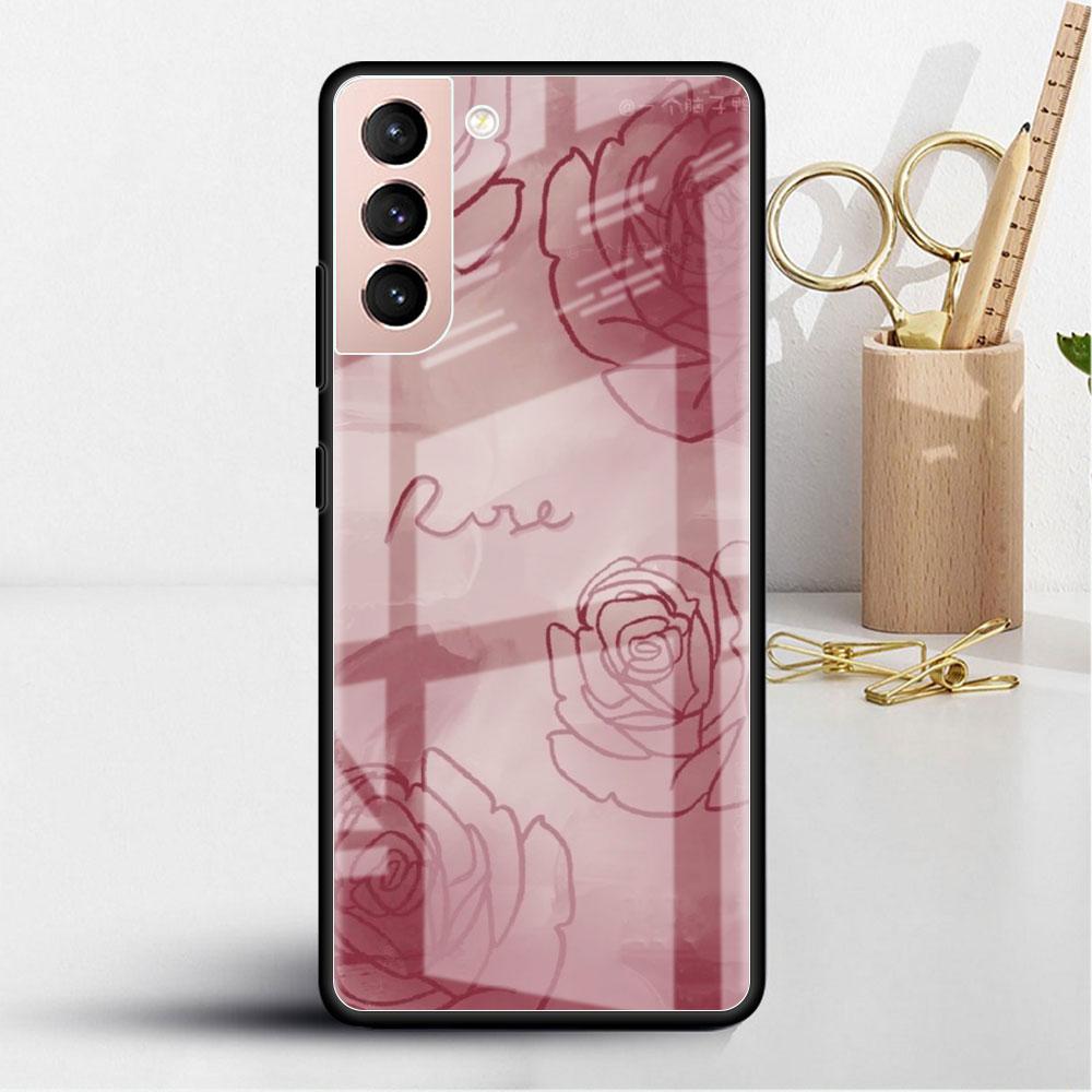 

Flower Cute Glass Case For Samsung Galaxy S22 S20 FE S21 Plus Phone Cover S10 5G S9 Note 20 Ultra 10 Lite Shell Samsung Note 9
