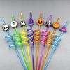 8pcs Halloween Straw Reusable Pumpkin Spiral Plastic Straw Kids Baby Birthday Party Decorations Supplies Drinking Straws