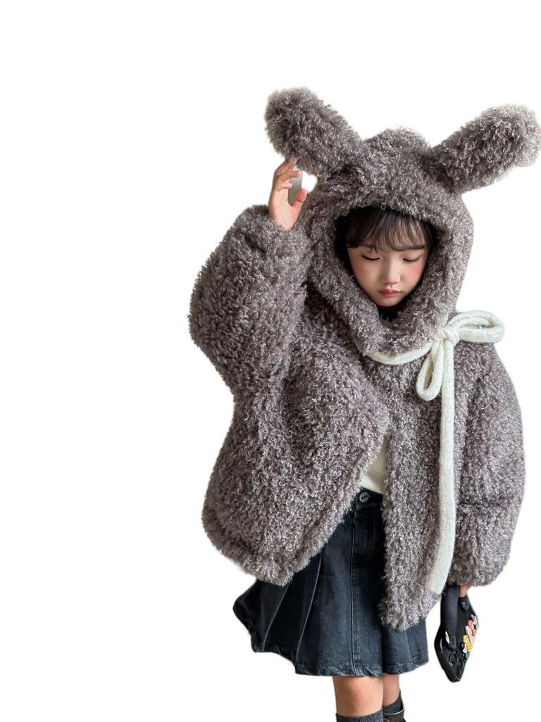 2025 Herbst/Winter Kinder Plüsch Hasenohren Kunstfellmantel