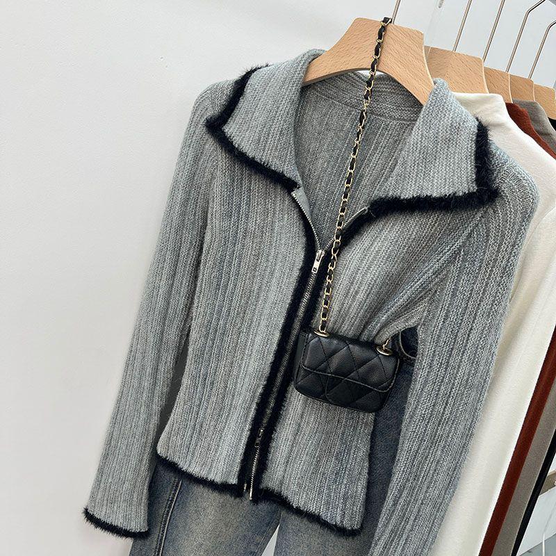Retro Autumn Sweater Women Unique Vintage Knit Cardigan Chic Collar