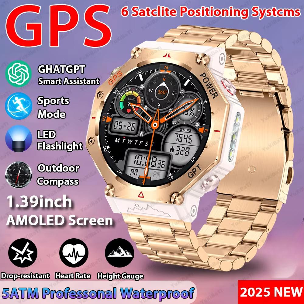 2025 Nový ChatGPT AI asistent Chytré hodinky 5ATM Vodotěsné GPS Vestavěné Dvoupásmové GNSS Kompas Vojenské Sportovní Chytré hodinky Muži Ženy
