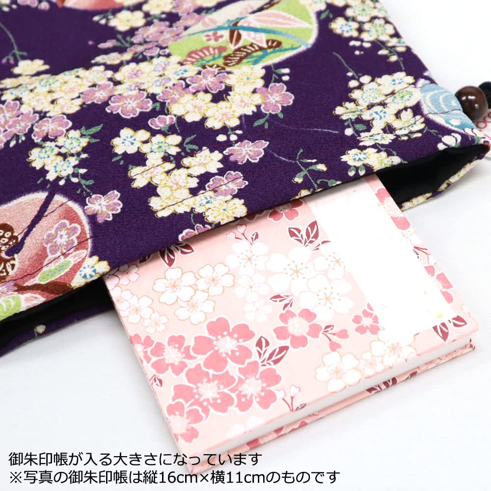 COCOLUCK Japanese Pattern Drawstring Accessory Made In Japan with Chirimen Fabric Perfect for Temple Stamp Gift Sakura Bag, Case, Lining, Books,