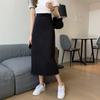 Saia Feminina Preta Cintura Alta Fenda Lateral Comprimento Midi Saia Feminina Elástica Slim Linha A Retrô Elegante Versátil Simples Moda