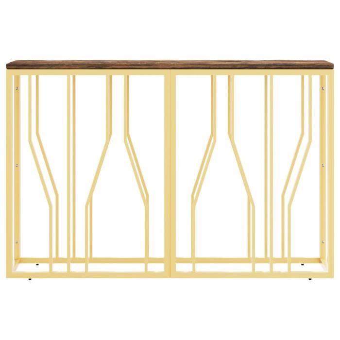 VidaXL Table console doré acier inoxydable et bois massif récupération 350030