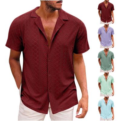 Men Short Sleeve Button Down Shirt Casual Lapel Collar Lightweight Fabric Summer Loose Fit Top