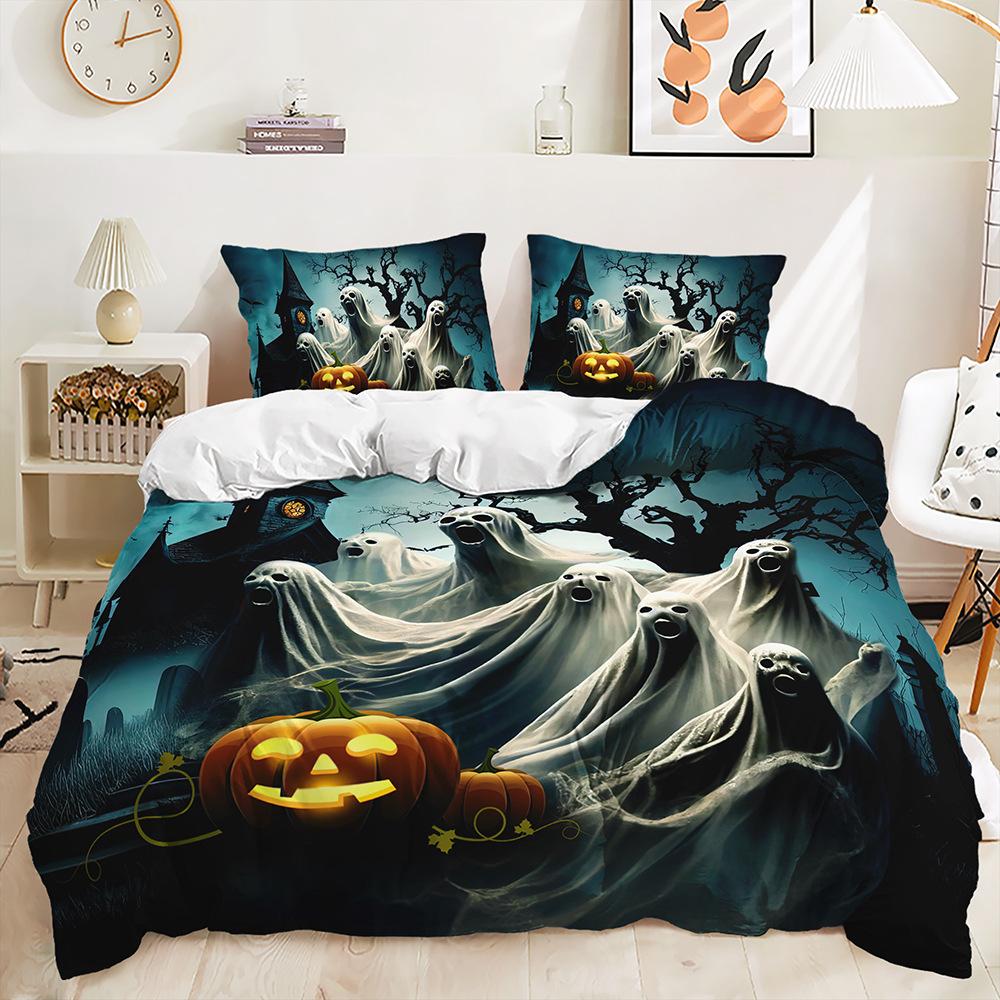 Halloween Themed Three-Piece Cartoon Bat Ghost Pattern Duvet Set
