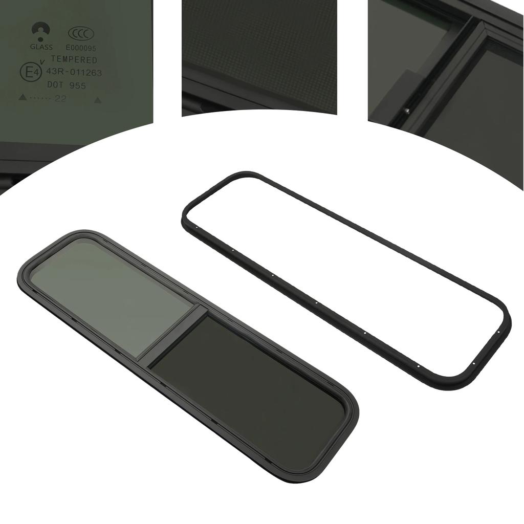 Rectangular RV Window, 42" W X 12" H Camper Windows Replacement Horizontal Sliding RV Windows Camper with Trim Ring