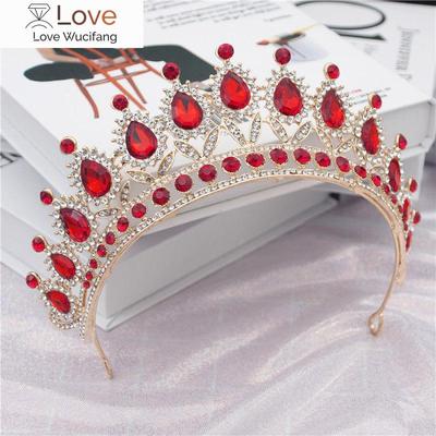 Preciosas diademas barrocas vintage para reina novia, coronas de cristal rojo, joyería para el cabello de novia, accesorios para la cabeza.