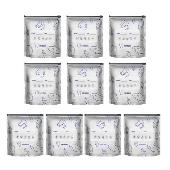 

Пакеты из алюминиевой фольги, запечатываемые, герметичные, многоразовые, запечатанные пакеты, стоячие вакуумные пакеты с застежкой-молнией и этикеткой для хранения овощей, фруктов, мяса Large 10pcs