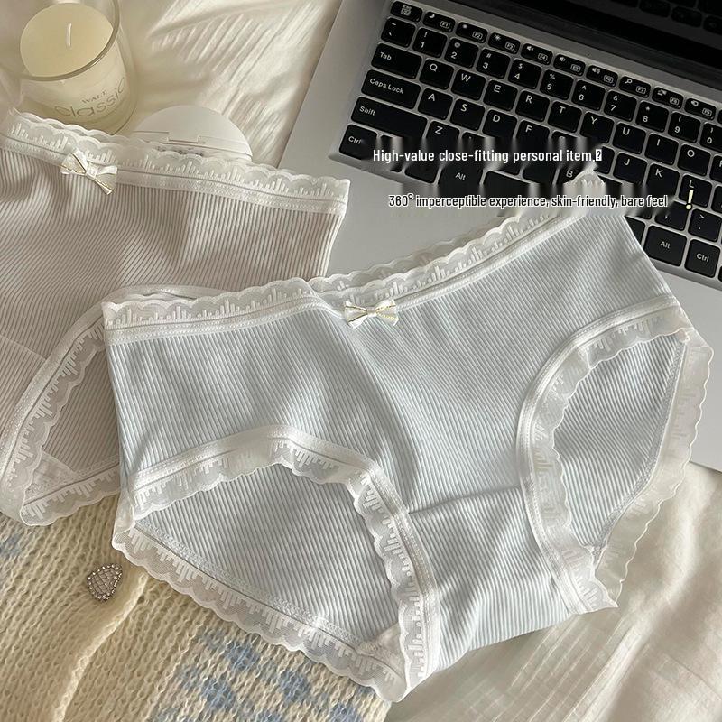 7A Antibacterial Cotton Lace-Trim Seamless Mid-Waist Underwear for Girls