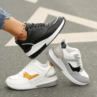 Women's Casual Sports Shoes Large Size Color Matching Breathable Wedge Heel Platform Casual Sports Shoes