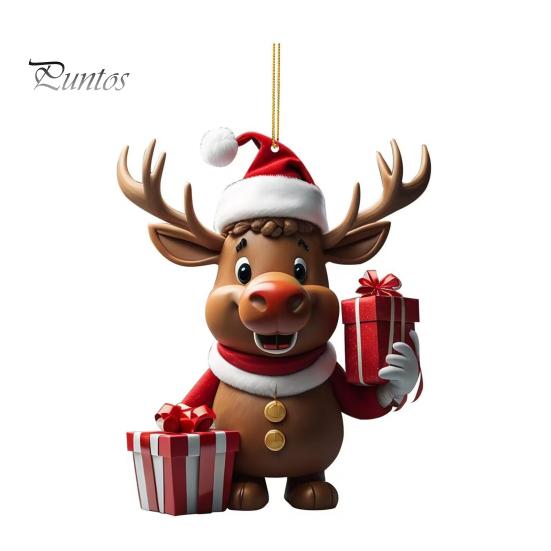 

Мультяшный олень, рождественский кулон, подвесное украшение с шнурком, легко повесить, очаровательное рождественское украшение на зеркало заднего вида автомобиля 1