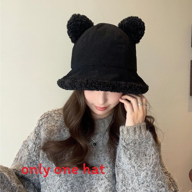 

Fall Winter Fleece Bear Bucket Hat With Wide Brim For Girls And Women чорний