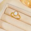 Stainless Steel Gold Color Ring For Women Vintage Dripping Oil Heart Shape Opal Opening Adjustable Finger Ring Party Jewelry