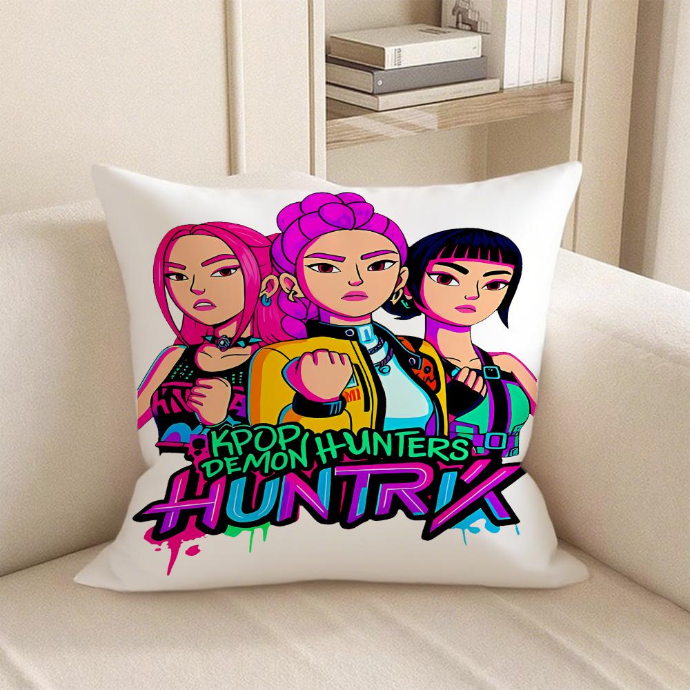 KPop Demon Hunters  K-Pop style HunTrix character printed pillowcase: Colorful girl strikes fashion home decoration